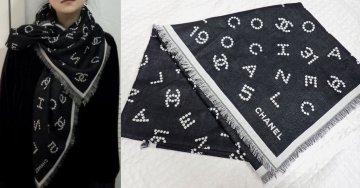 139×141cm 25年 美品シャネル シルク ウール ココマーク 大判ショール リバーシブル ブラック×グレー マフラー ひざ掛けブランケット3981