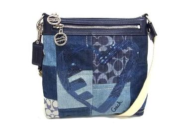 1円 ■美品■ COACH コーチ シグネチャー デニム クロスボディ ショルダーバッグ 斜め掛け 肩掛け レディース ネイビー系 BQ1869