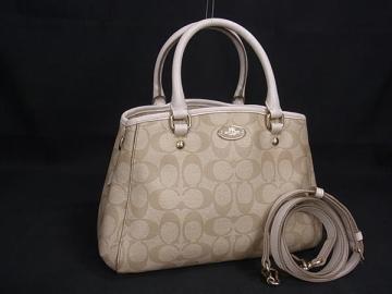 1円 ■美品■ COACH F34605 コーチ シグネチャー PVC×レザー 2WAY クロスボディ ショルダー ハンドバッグ ベージュ系 FP8025