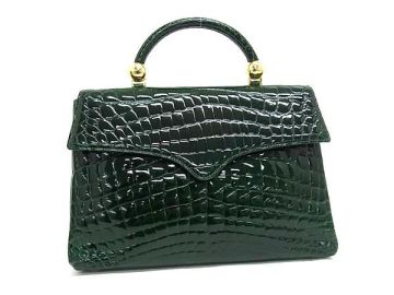 1円■極上■本物 ■美品■ Zagliani ザリアーニ クロコダイル ワンハンドル ハンドバッグ レディース グリーン系 BQ2569