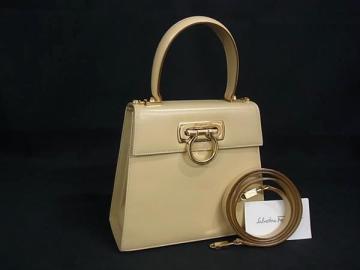 1円 ■美品■ Salvatore Ferragamo フェラガモ AQ-21 2193 ガンチーニ金具 レザー 2WAY ワンハンドル ハンドバッグ ショルダー FU4799