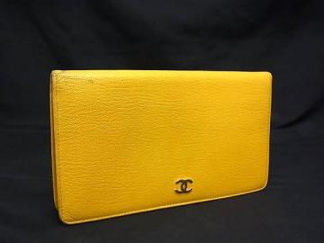 1円 CHANEL シャネル ココマーク レザー 二つ折り 長財布 ウォレット 小銭入れ 札入れ カード入れ イエロー系 FP8519