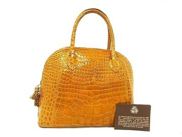 1円 ■極上■本物■美品■ CREATION LUSSET クリエーションルセ クロコダイル ハンドバッグ トートバッグ レディース マスタード系 FU5792