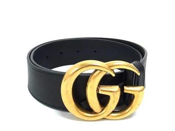 1円 ■美品■ GUCCI グッチ 400593 GGマーモント レザー ゴールド金具 ベルト 表記サイズ 70・28 レディース メンズ ブラック系 FU5954