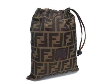 1円 ■美品■ FENDI フェンディ ズッカ柄 ナイロン 巾着型 ポーチ マルチケース 小物入れ カーキ系×ブラウン系 FN7965