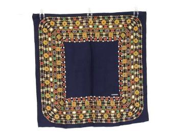 1円 ■美品■ CHANEL シャネル ココマーク 大判 スカーフ ストール ショール レディース ネイビー系×マルチカラー FU5835