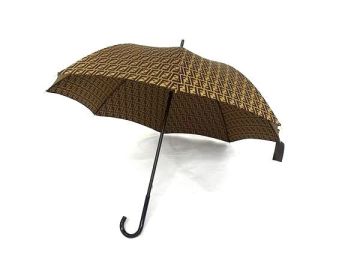 1円 ■美品■ FENDI フェンディ ズッカ柄 長傘 雨具 高級傘 アンブレラ レディース メンズ ブラウン系 FV3431