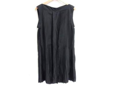 1円 HERMES エルメス シルク100% ノースリーブ ワンピース プリーツ 表記サイズ 38 洋服 レディース ブラック系 FM7959