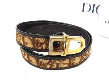 1円 ■美品■ ChristianDior クリスチャンディオール トロッター キャンバス&times;レザー ゴールド金具 ベルト レディース ブラウン系 FQ3167