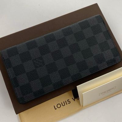 【ほぼ極美品】箱、保存袋付き！LOUIS VUITTON ルイヴィトン ダミエ グラフィット ポルトフォイユ ブラザ N62665 長財布 メンズ　115