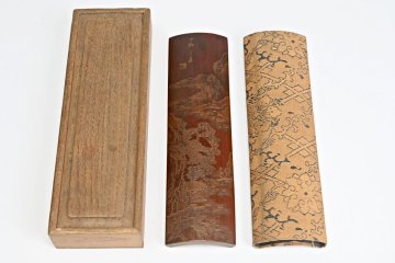 IJ1805◆竹彫　茶合　楼閣山水文彫　煎茶道具◆ｈ