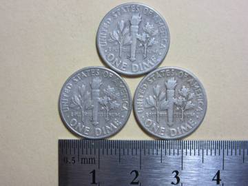 １４，アメリカ　ＯＮＥ　ＤＩＭＥ銀貨　３枚　７，４７ｇ