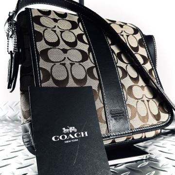 1円■極美品■COACH コーチ■ショルダーバッグ ビジネスバッグ メンズ レディース レザー×キャンバス ブラウン クロスボディ 斜め掛け