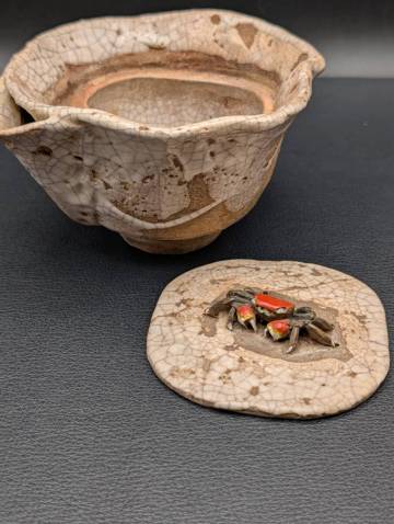 H/K 1円～『楽山焼 玉井 楽山 蟹 宝瓶』煎茶 道具 茶道具 作家 銘 在銘 陶印 裏印 骨董 蟹摘み 茶器 日本 伝統 工芸 陶芸 陶磁 古美術 