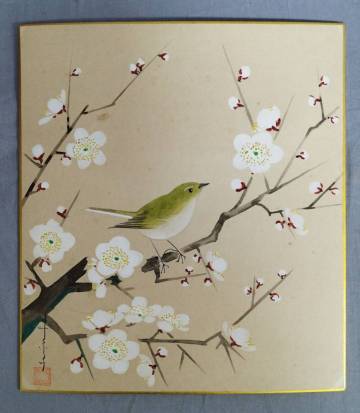 『梅に鶯 色紙』/Y18927/fs*25_11/26-00-2B