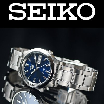 新品1円 セイコー5 鮮やかなサファイヤブルー 機械式オートマティック 自動巻き 裏スケルトン 日常生活防水 メンズ 逆輸入 SEIKO 未使用