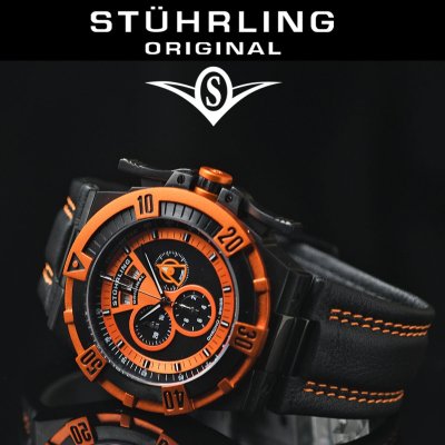 入手不可能 ステューリングオリジナル Stuhrling Original 未使用1円 重厚な味わいのスイス製クロノグラフ 本革ベルト メンズ激レア腕時計