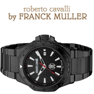 フランクミュラー＆ロベルトカヴァリWネーム メーカー完売で入手不可能 1円 全身黒塗 100m防水 roberto cavalli BY FRANCK MULLER スイス製