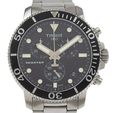 ■ 1円 ～ 中古品 参定9.3万■ TISSOT ティソ ■ シースター1000 クロノグラフ ■ T120.417.11.051.00 クォーツ ブラック ダイバー メンズ