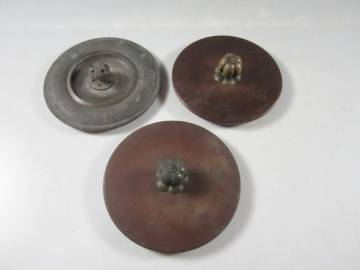 《阡》龍文堂造銘 銅製 鉄瓶用蓋 3点まとめ 茶道具 風炉釜 古銅 時代物 金属工芸 蔵出し 在銘 銅蓋 煎茶道具