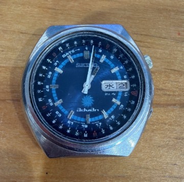 ジャンク品　セイコー SEIKO ADVAN アドバン 機械式自動巻き 腕時計 AUTOMATIC 7019-6050 デイデイト インナーベゼル 青文字盤 1970年代頃