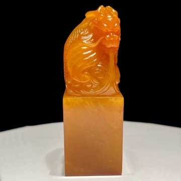 【安】清時代 寿山田黄石彫 獨占鰲頭鈕素章 印材 極細工 古置物 古擺件 中国古美術 時代物 260