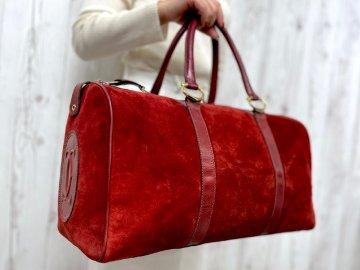 美品 Cartier カルティエ ヴィンテージ マストライン ボストンバッグ ハンドバッグ バッグ スエード×レザー ボルドー A4可 メンズ 91745