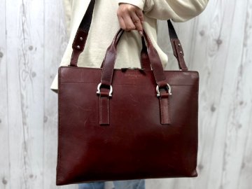 美品 Ferragamo フェラガモ ガンチーニ ビジネスバッグ ハンドバッグ ショルダーバッグ バッグ レザー 茶 A4収納可 2WAY メンズ 91787Y