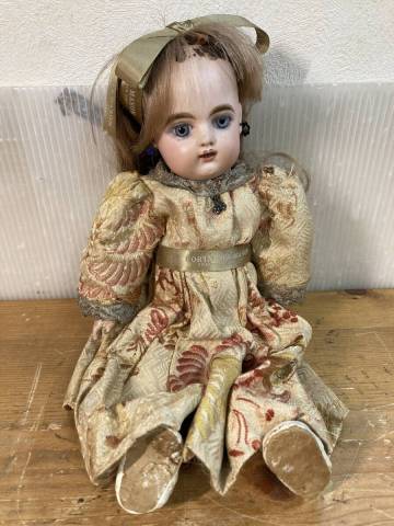 送料無料 アンティーク ビスクドール JUMEAU ジュモー 112508y 約35cm ガラス目 オープンマウス ヴィンテージ 骨董 人形