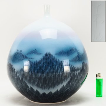 【治】『藤井朱明』作　大振り 朝日壷☆高さ 31.6ｃｍ 重さ 3861g　特大　色絵　壷　壺　花瓶　置物　花入　本物保証　CP06