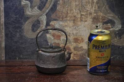 釜師造　銀製摘み小豆鉄瓶　容量300cc　煎茶道具