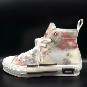 1円【極美品】Dior ディオール ハイカットスニーカー B23 オブリーク 花柄 フラワー ロゴ メンズ ファブリック ピンク サイズ25cm相当