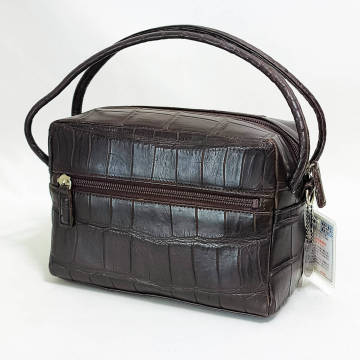 【未使用品・JRA】本物クロコダイル（ワニ革）ポシェット ニコチン ブラウン / 本革 エキゾチックレザー