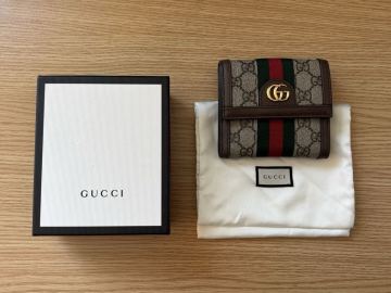 ◆1円スタート！美品◆ GUCCI グッチ オフィディア GGスプリーム シェリーライン 二つ折り財布 ウォレット モノグラム 付属品付き 523173