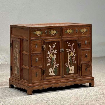 ◆羽彰・古美術◆Y0152清時代 花梨木螺鈿象嵌文房櫃 花梨木細密彫 超絶技巧 高手すり 旧蔵家具 珍品旧蔵 古家具