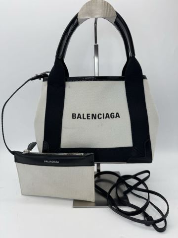 【良品】BALENCIAGA バレンシアガ ネイビーカバス キャンバス 2wayショルダーバッグ　p1791
