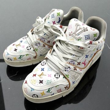 1円 美品 26.5cm ルイヴィトン LOUIS VUITTON スニーカー LVトレイナー 村上隆 コラボ マルチカラー 白 ホワイト サイズ7 1/2 メンズ