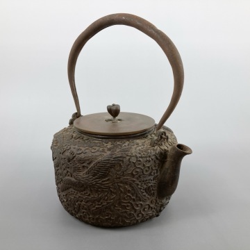 時代 金龍堂銘 細密唐草鳳凰文 鉄瓶 煎茶器 骨董 古美術 茶道具 4228710