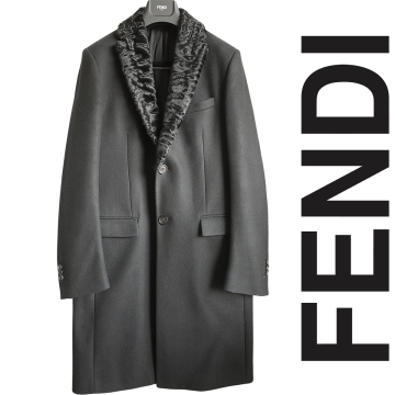 正規品 2019-2020fw 最高級 フェンディ FENDI カシミアウールメルトン×ラムボア チェスターコート ジャケット ライダースブルゾン