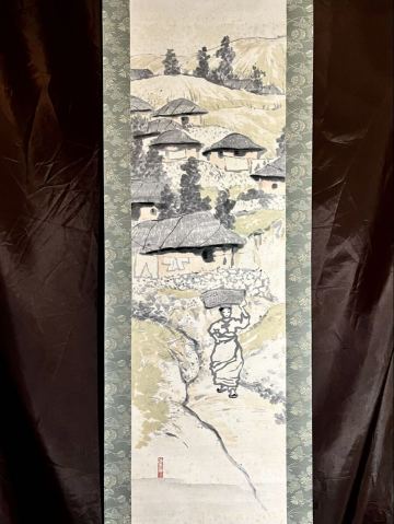 【真作】【仙】野口弥太郎「朝鮮風景」紙本 肉筆 合箱 風景画 美人画 日本画 絵画 掛軸 明治-昭和時代の洋画家 野口彌太郎 日本芸術院会員