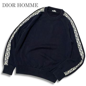7 国内正規品 DIOR HOMME ディオールオム 113M638AT187 オブリーク トロッター ロング スリーブ ニット セーター クルーネック M ネイビー