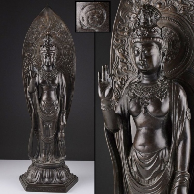 仏教美術 在銘 銅造 聖観音菩薩立像 仏像 高さ53.5㎝