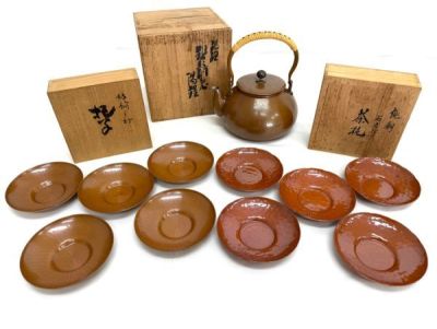 旧家蔵出 玉川堂 他 茶器 まとめてセット 山川堂 朝日堂 茶托 湯沸 銅瓶 托子 薬缶 水差 鎚起銅器 無形文化財 人間国宝 茶道具