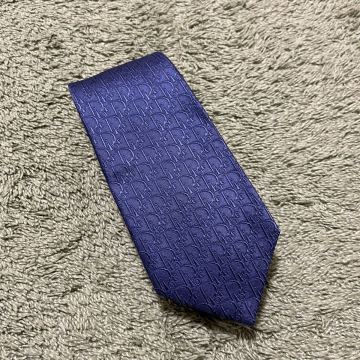 1円スタート！ 新品同様 Christian Dior ディオール トロッター シルク100 ネクタイ ネイビー系 総柄 ビジネス レギュラータイ