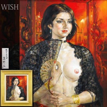 【真作】【WISH】真野広「セビリヤの女」油彩 8号 ◆美と官能の艶麗なる裸婦名画　　〇二紀会委員 師:横井礼以 愛知県美術館蔵 #25103615