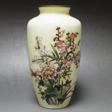 ■四君子 紅白梅 七宝 花瓶 21.5cm■