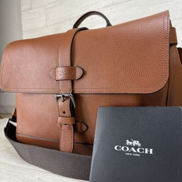 1円〜【希少カラー】 COACH コーチ ショルダーバッグ メッセンジャーバッグ ビジネス クロスボディ 斜め掛け A4 シボ革　 レザー キャメル