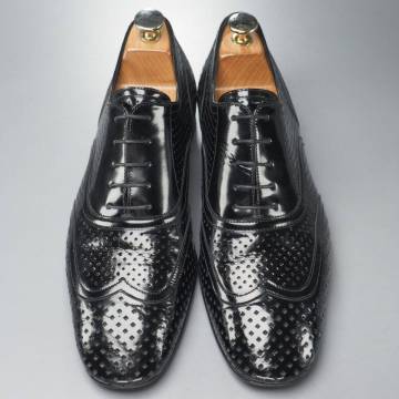 GS5184//イタリア製*ルイヴィトン/LOUIS VUITTON*メンズ7/パテントレザー/カットワーク/ウイングチップ/エナメルシューズ/革靴/黒/ブラック