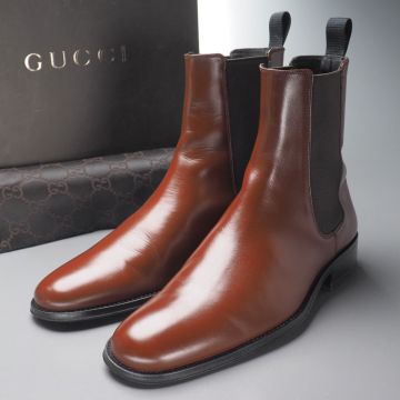 GS5078//イタリア製*グッチ/GUCCI*メンズ40.5/サイドゴアブーツ/チェルシーブーツ/プレーントゥ/ショートブーツ/革靴/茶/ブラウン