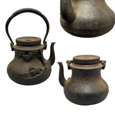 鉄瓶 大国寿朗 造 金龍堂 名人 松下狐紋 茶道具 煎茶道具 急須 鉄器 時代物 南部鉄器 アンティーク 茶器 骨董